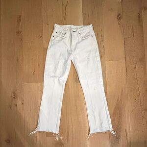 Noend Denim Kick Flare White Jeans Made in USA Raw Hem Distressed Women’s